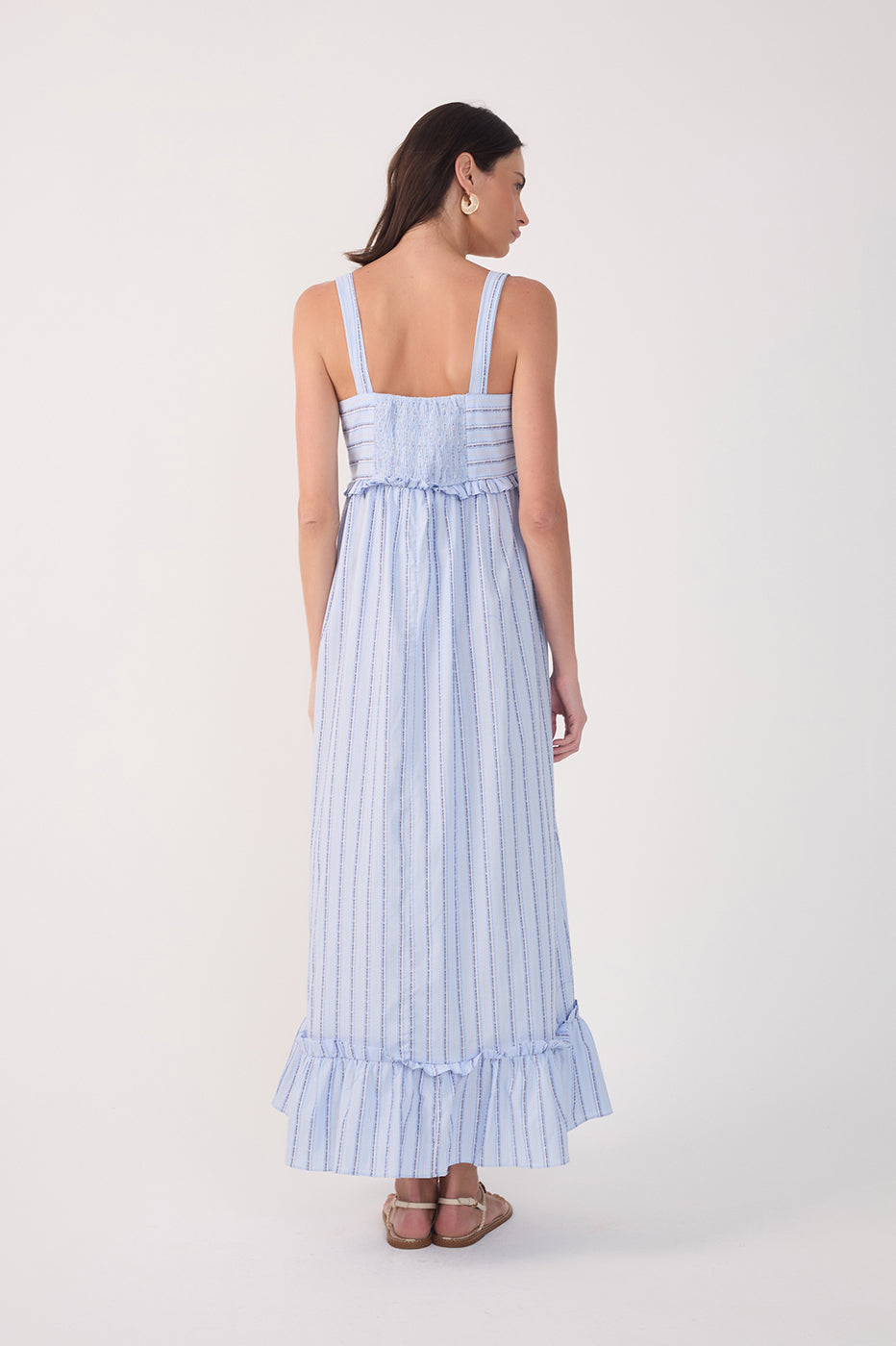 STRIPED RUFFLE MAXI DRESS