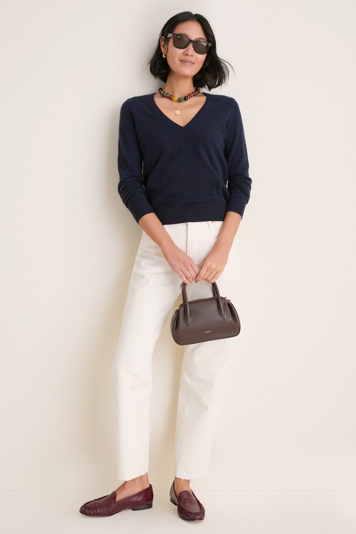 Navy Cashmere Katherine V-Neck Sweater