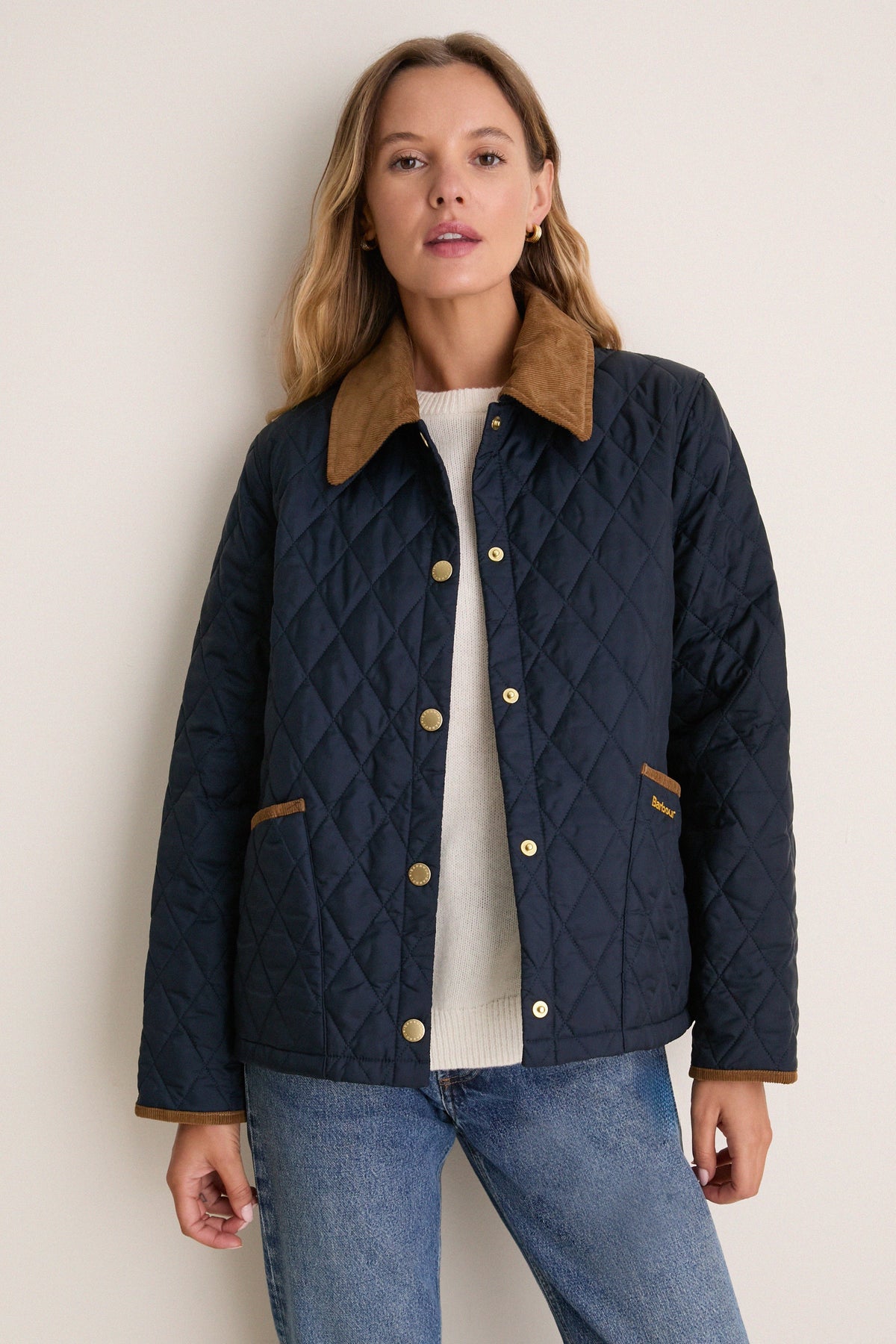 Navy Icons Cropped Liddesdale Quilted Jacket