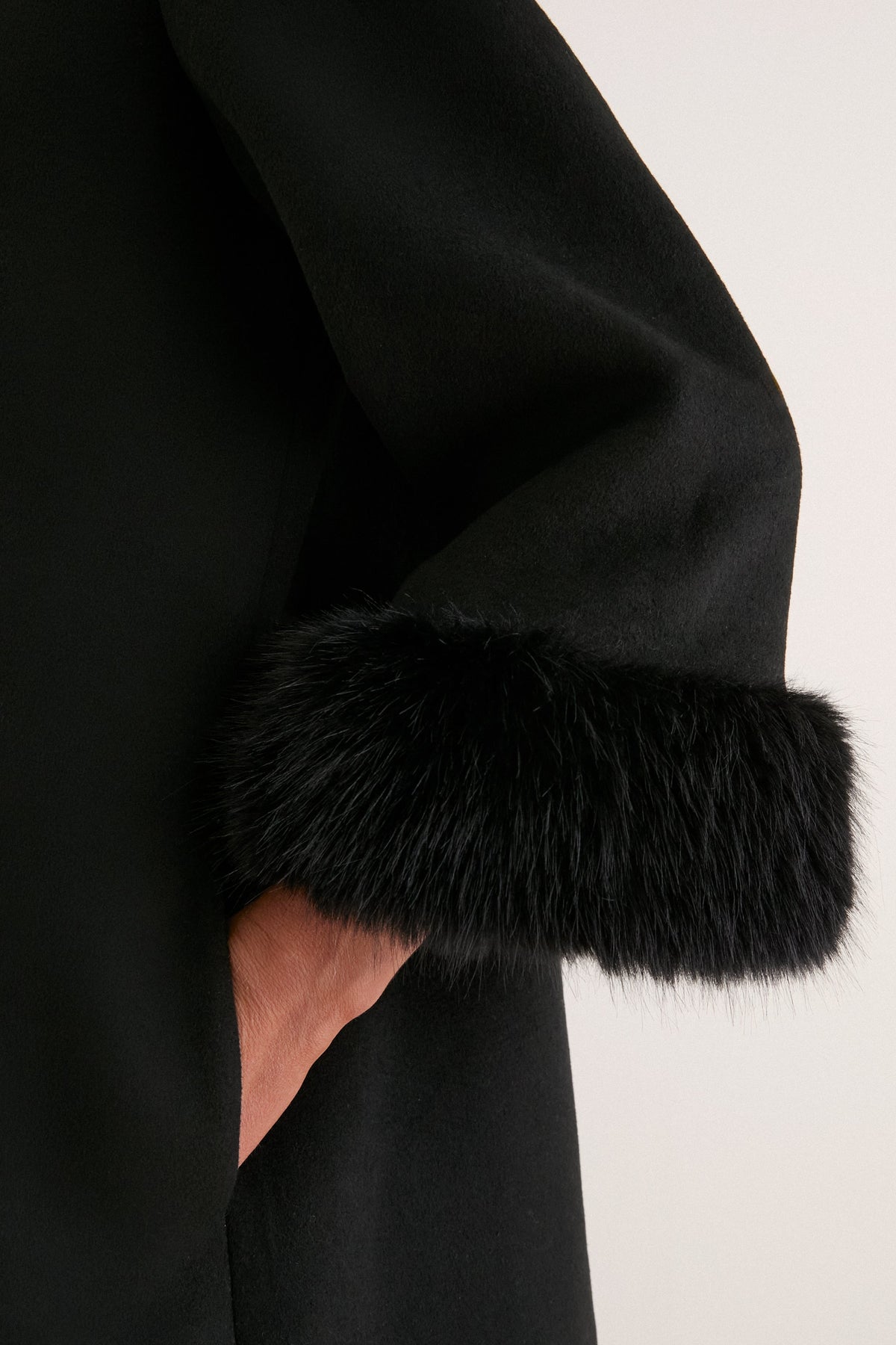 Black Wool Fur Cuff Harlan Coat