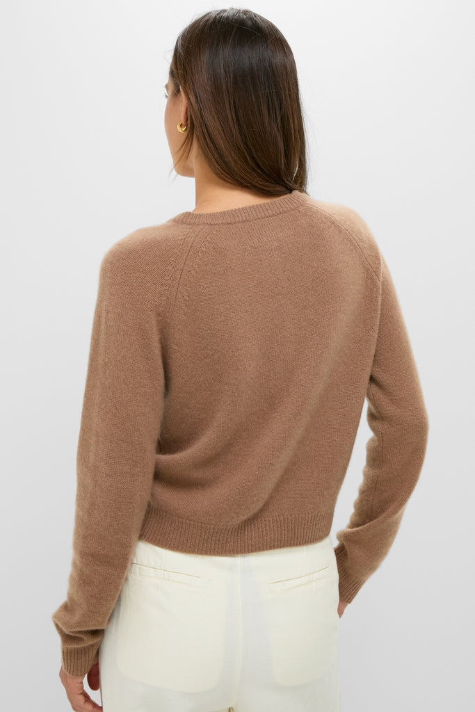 Mocha Cashmere Knot Button Phoebe Cardigan
