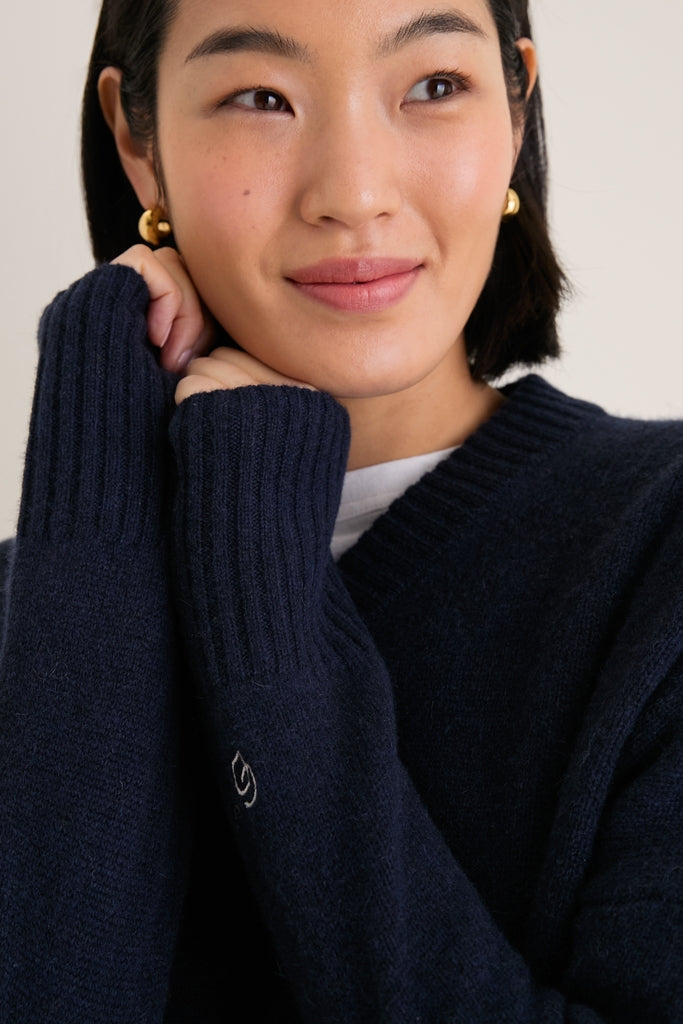 Navy Cashmere Cassie V-Neck Sweater
