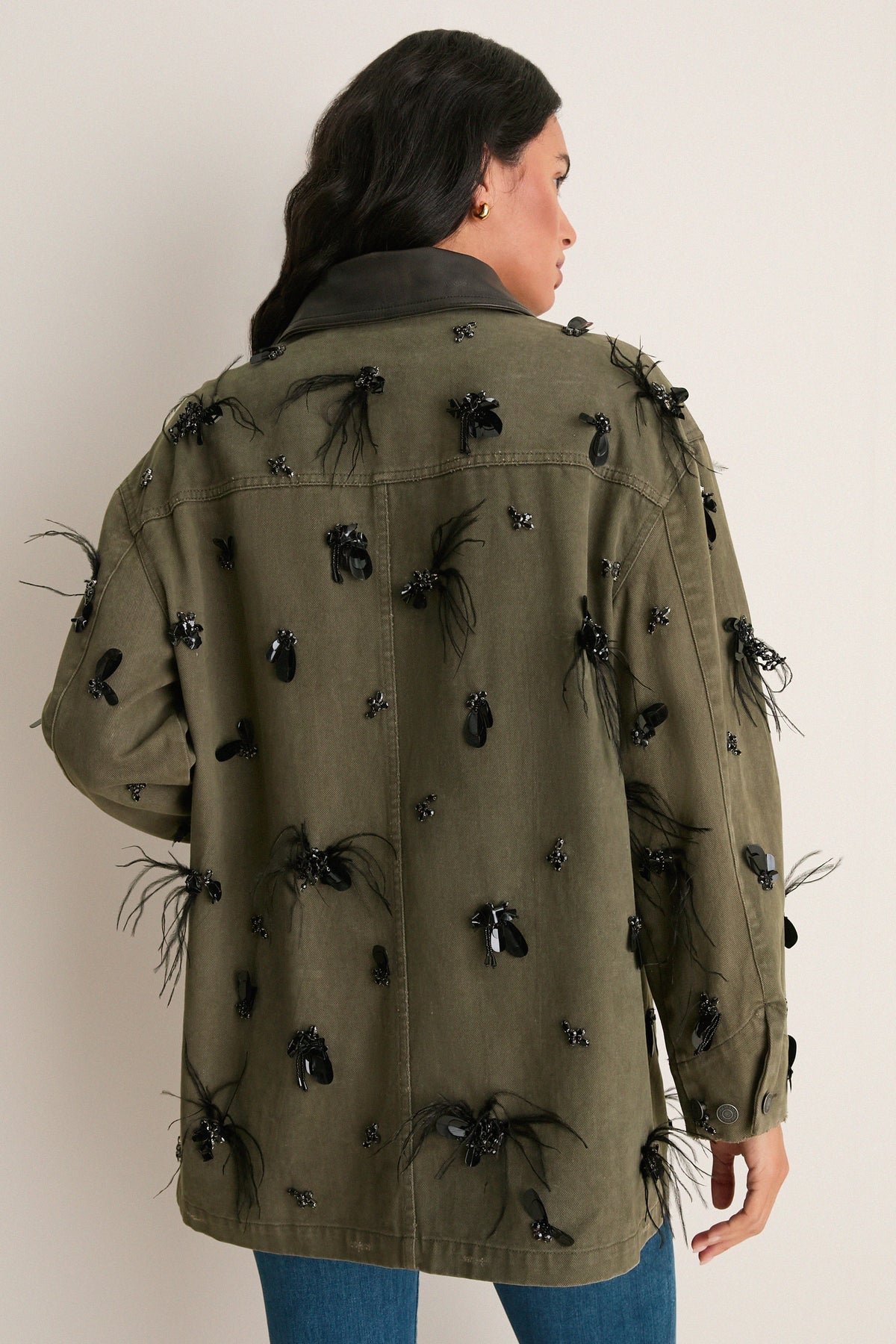 Dark Olive Embellished Larz Chore Jacket