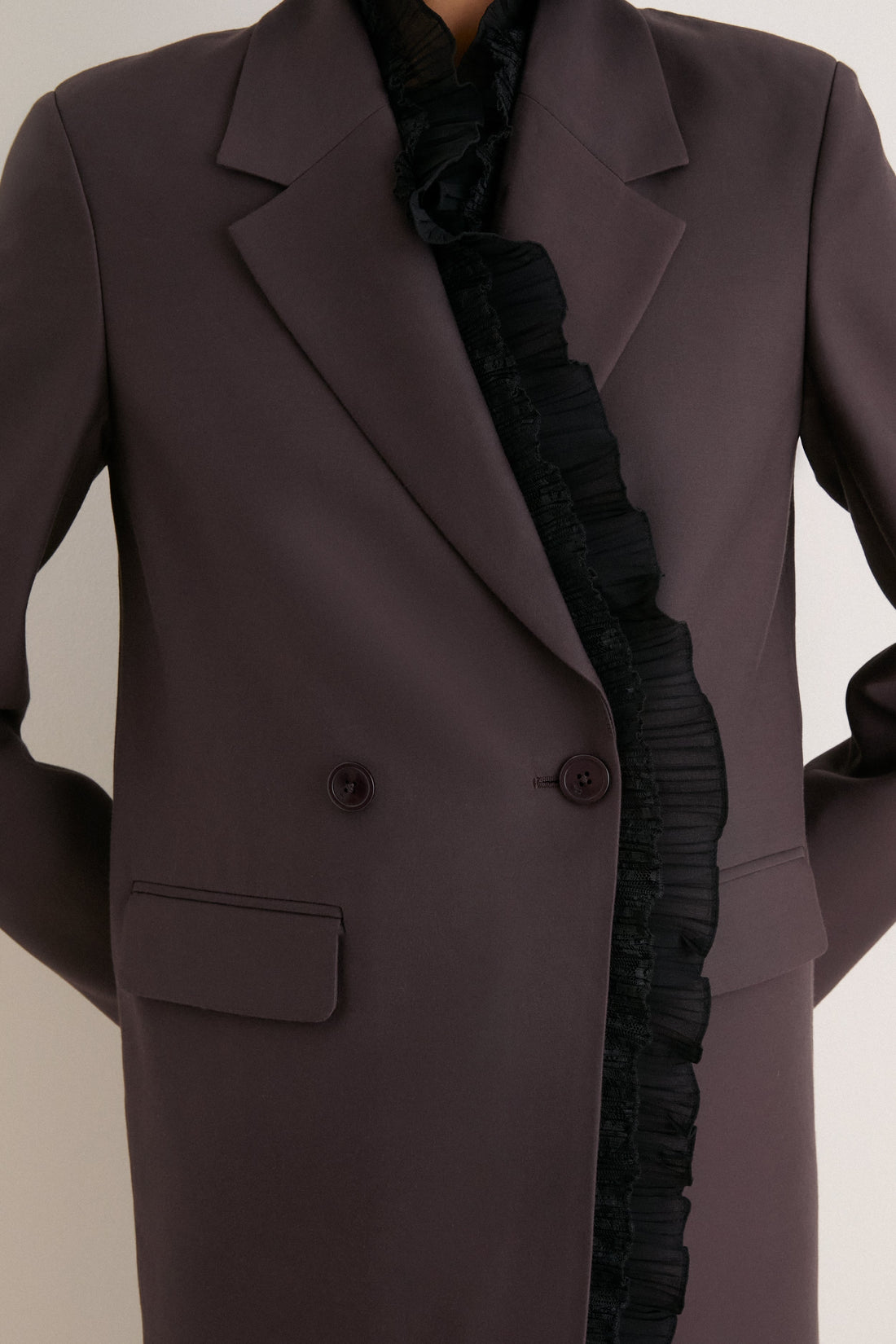 Chocolate Plum Double Wool Suiting Long Coat