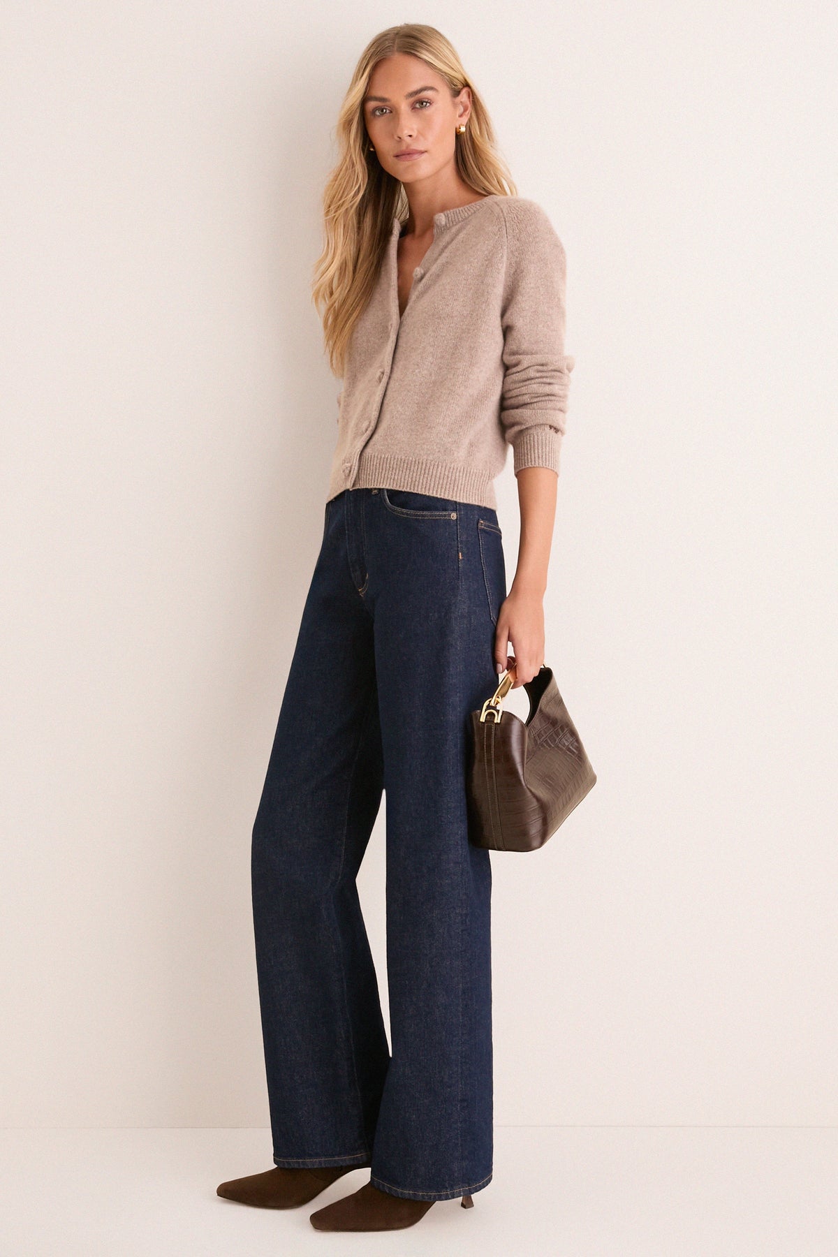 Wheat Cashmere Knot Button Phoebe Cardigan