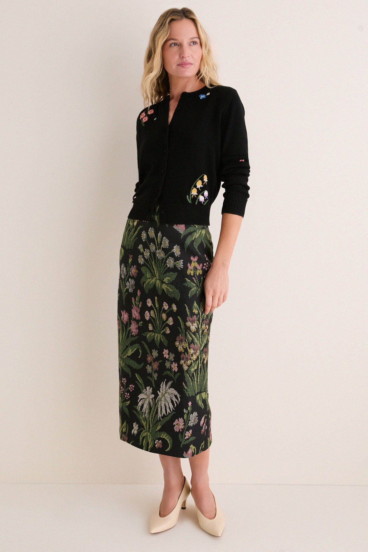 Floral Embroidered Potter Cardigan