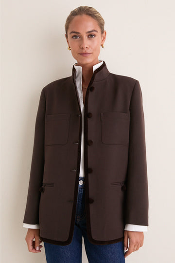 Chocolate Torte Velvet Trim Dalton Jacket
