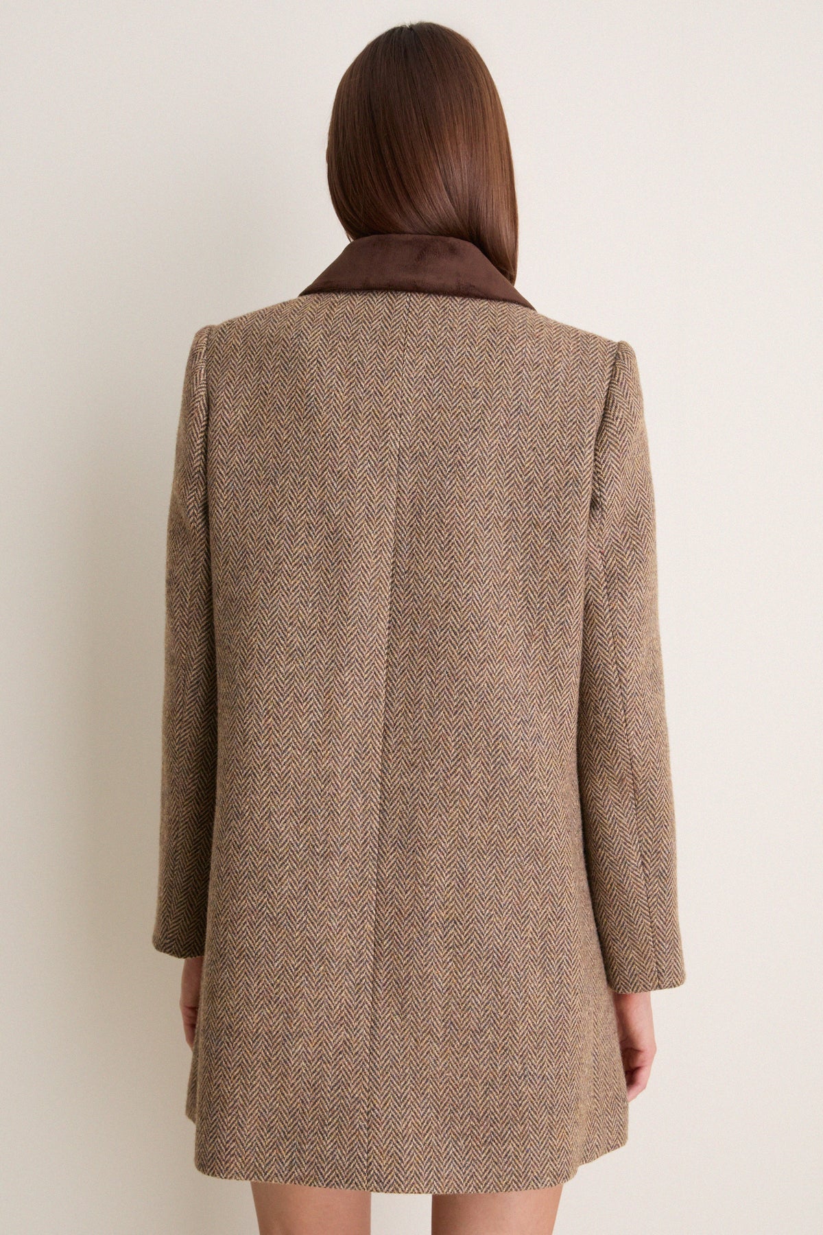Herringbone Velvet Trim Patton Coat