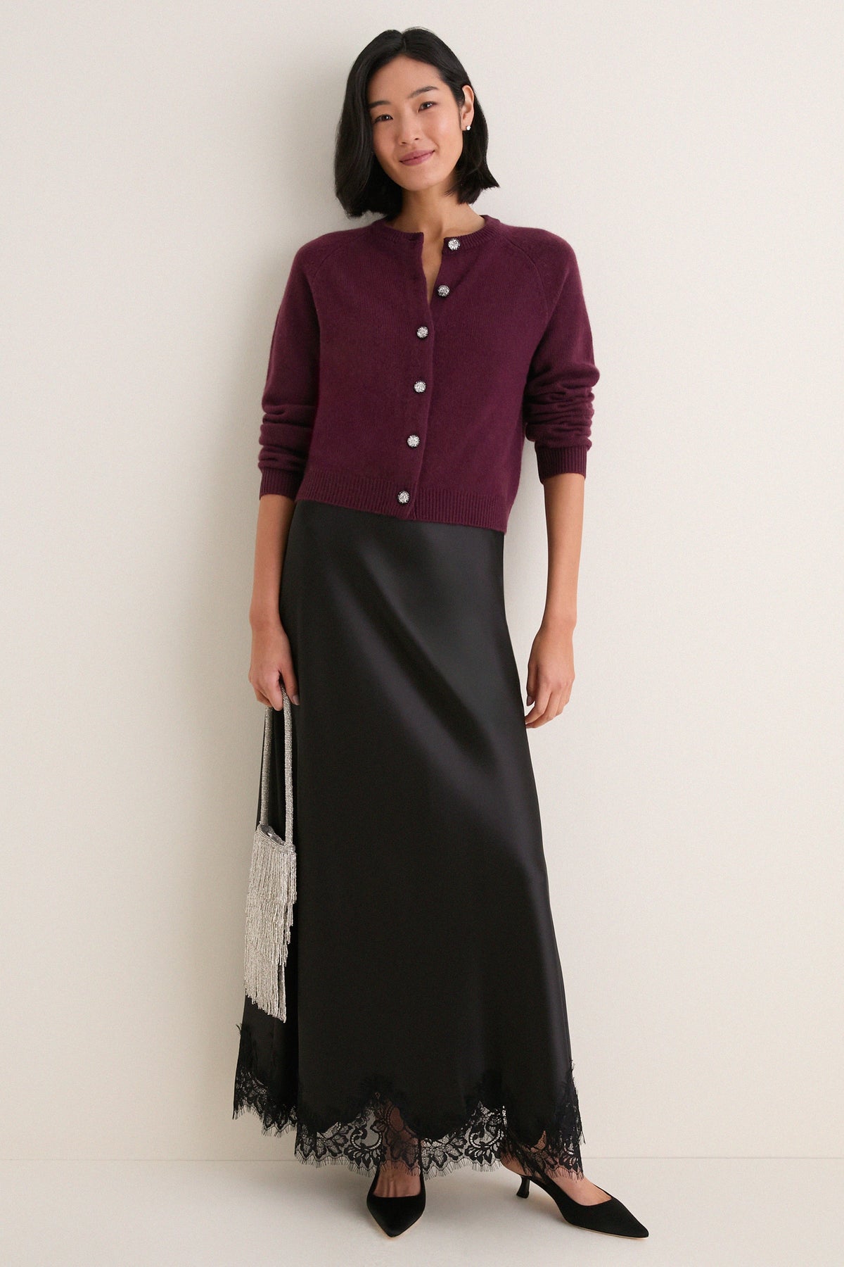 Winetasting Cashmere Embellished Button Lillian Cardigan