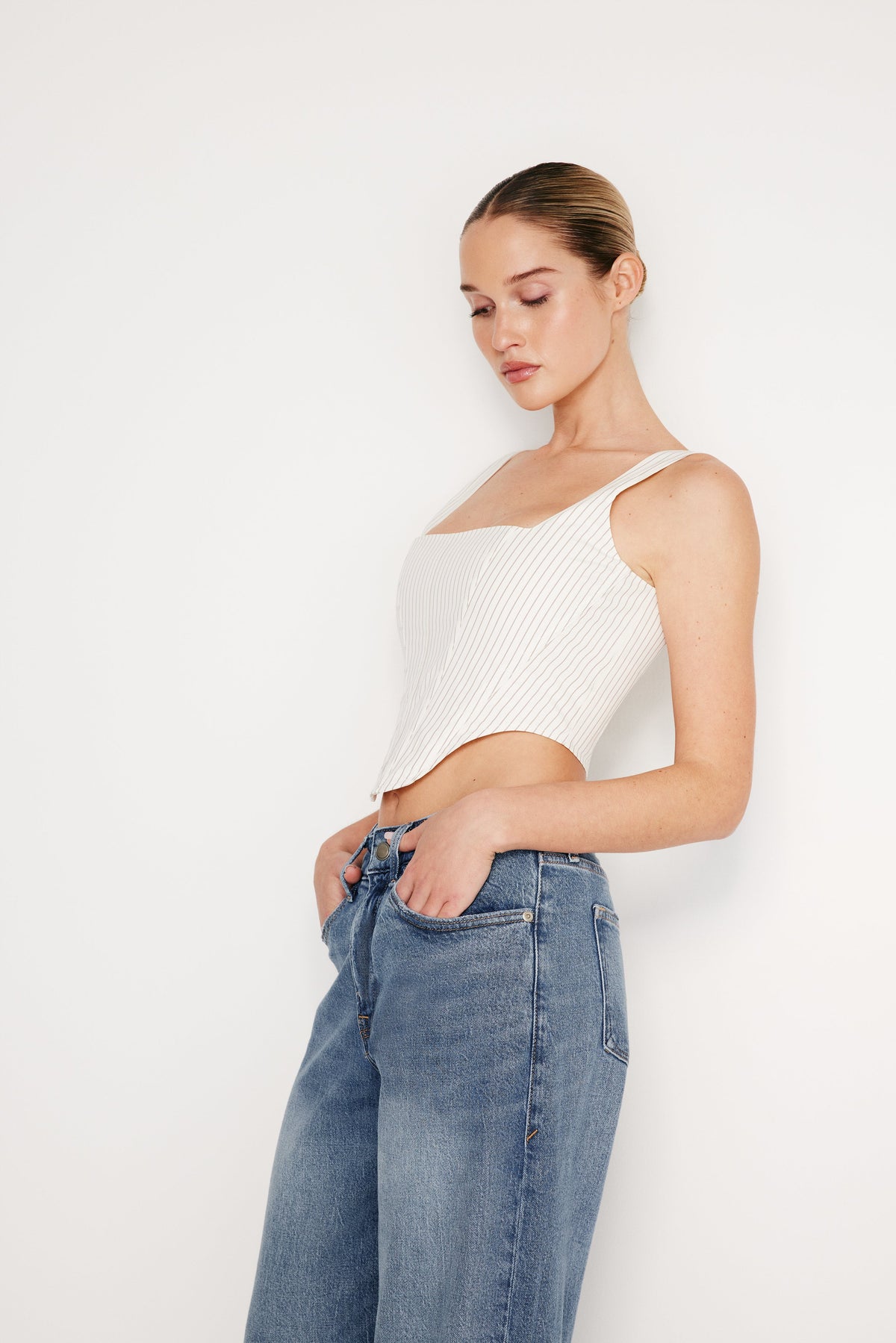 POPLIN CORSET TOP | PUTTY PENCIL STRIPE003