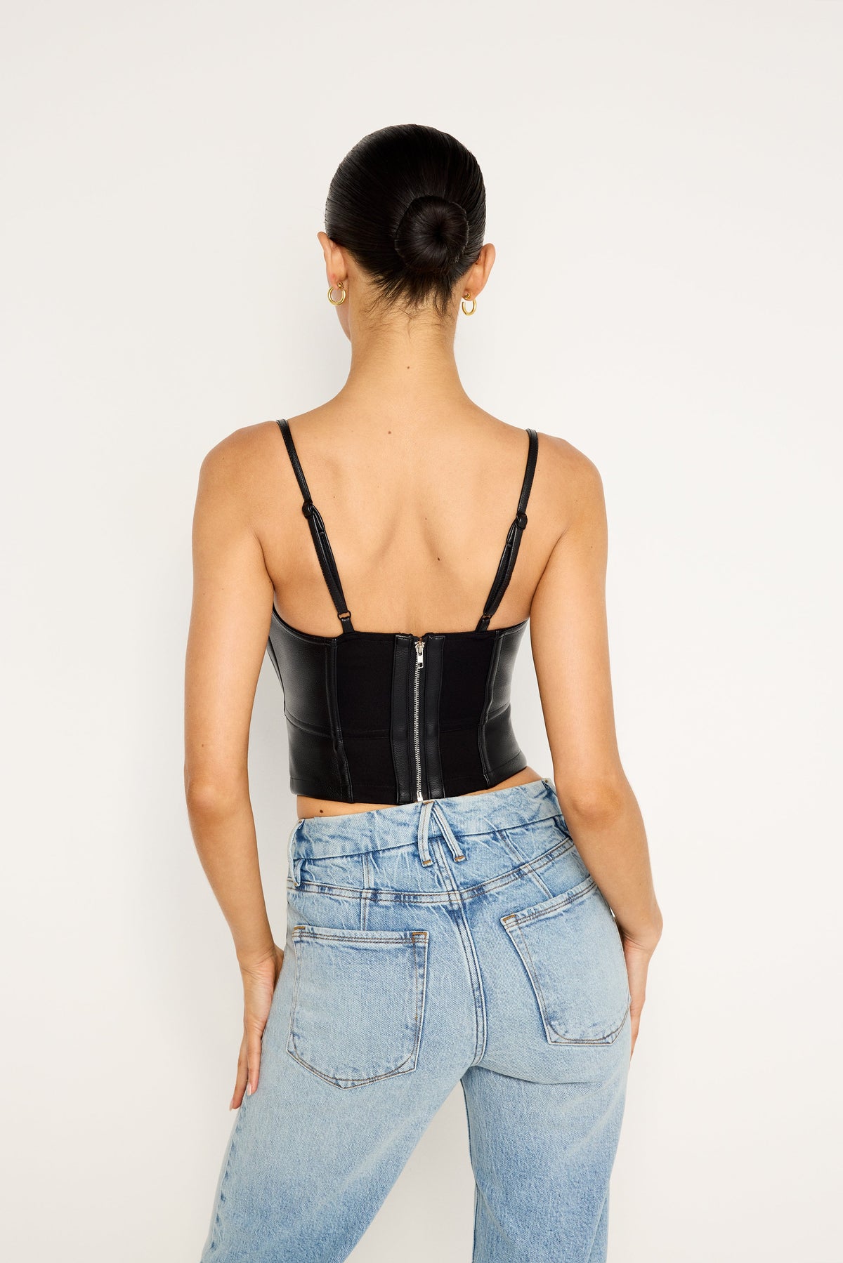 FAUX LEATHER LACE UP BUSTIER | BLACK001