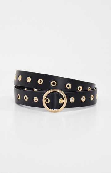 SKINNY EYELET BELT | BLACK001