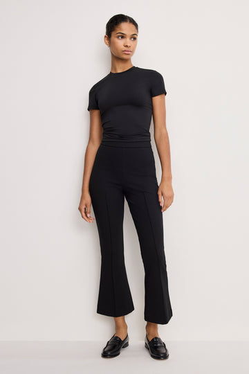 SOFT STRETCH PONTE KICK FLARE PANTS | BLACK001