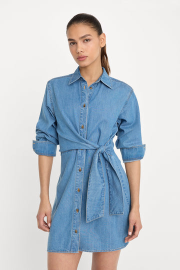 DENIM WRAP SHIRT DRESS | INDIGO266