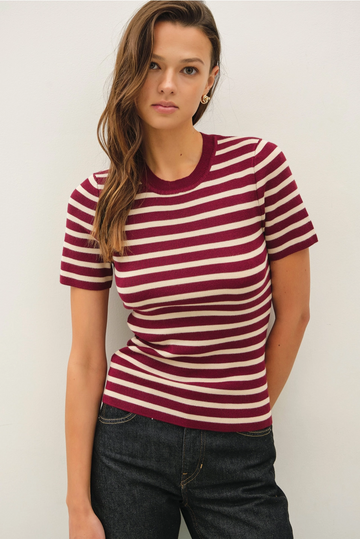 CLASSIC STRIPED CREWNECK SHORT SLEEVE SWEATER