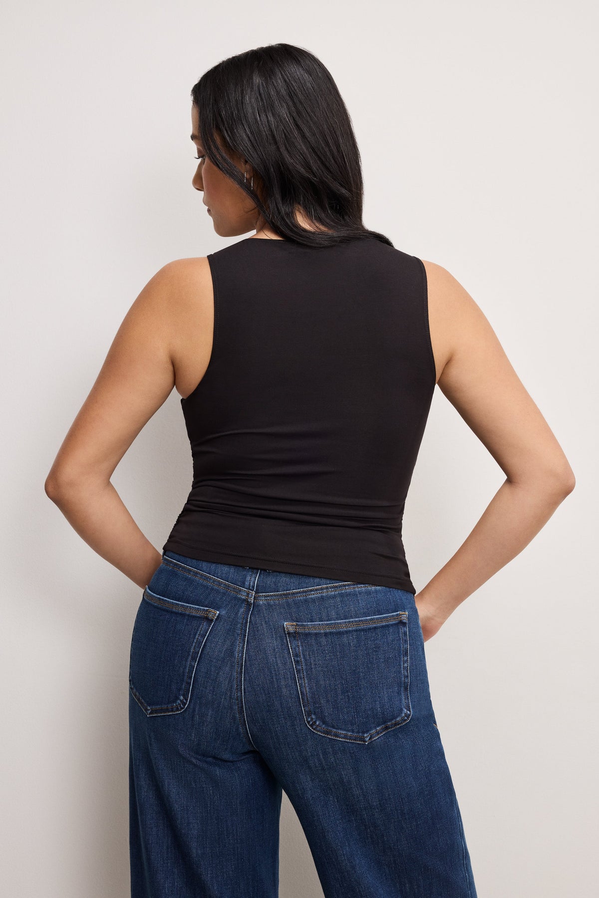 STRETCH JERSEY RUCHED TANK TOP | BLACK001