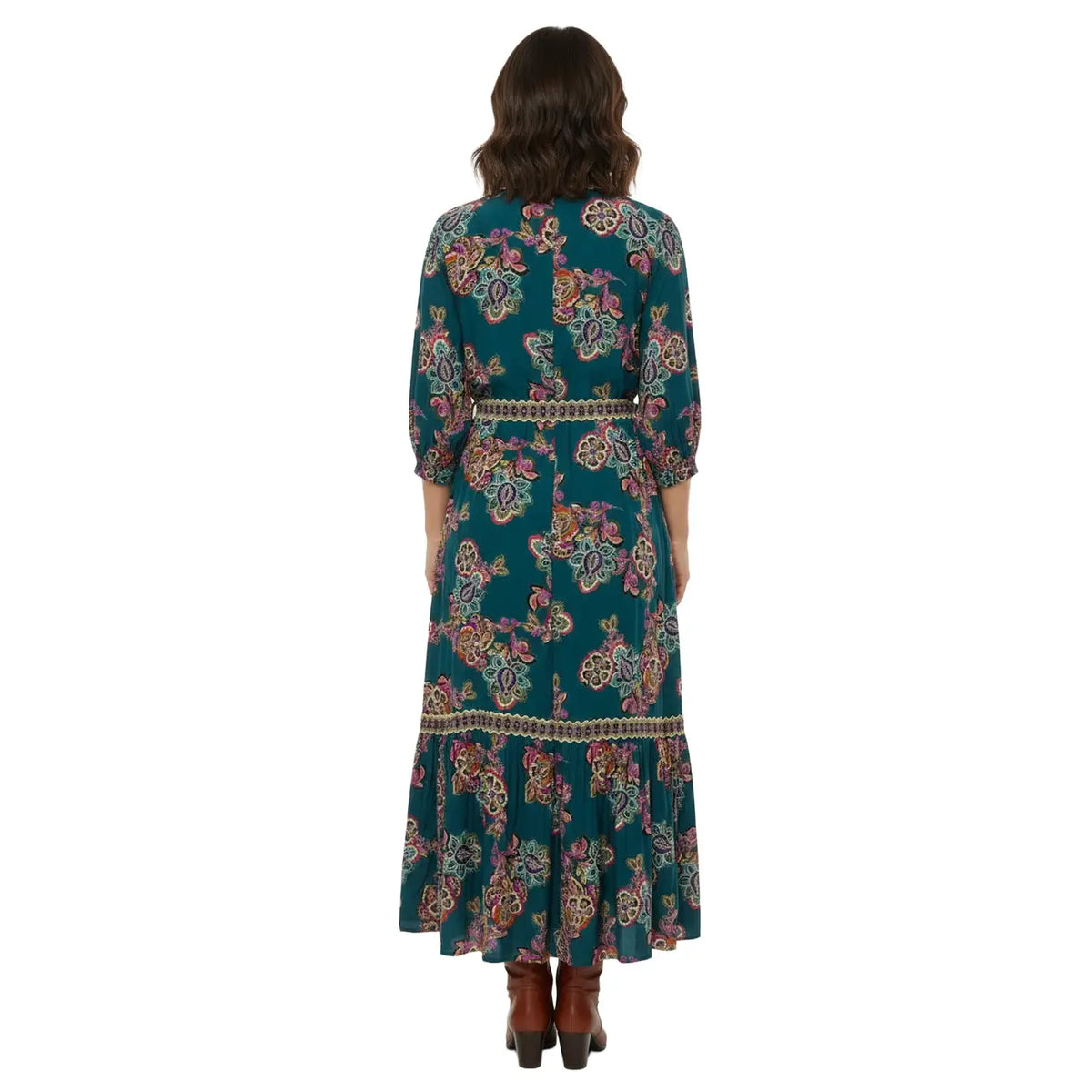 LONDON CAOLLARED TIE WAIST MIDI DRESS
