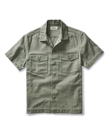 The Short Sleeve Surplus Shirt in Field Olive Reverse Sateen