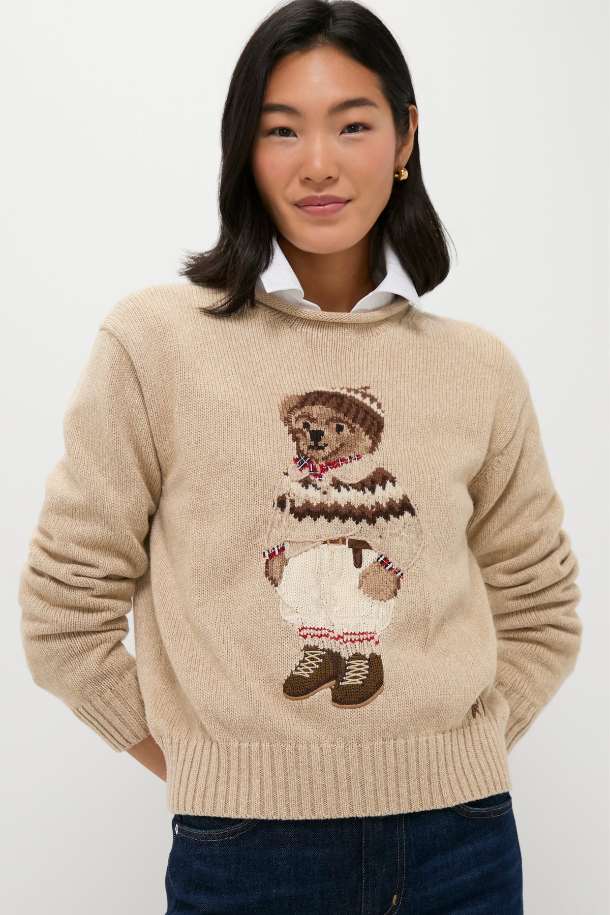 Dark Almond Marl Polo Bear Crewneck Sweater
