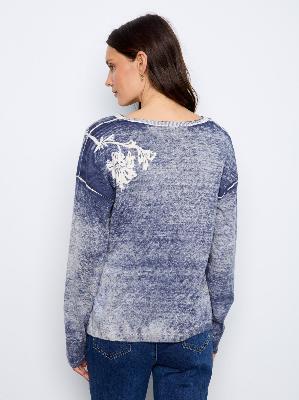 Reversible Floral V-Neck Sweater - Flowers