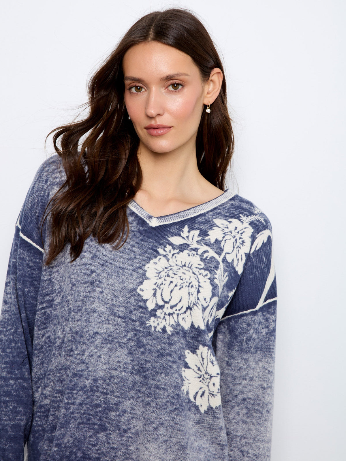Reversible Floral V-Neck Sweater - Flowers