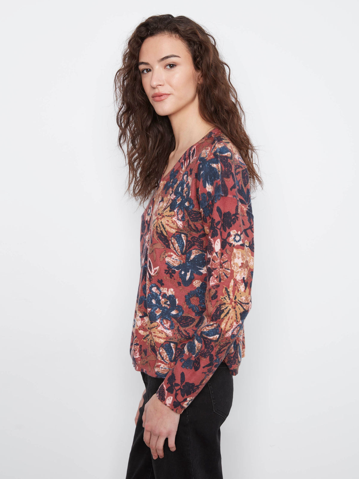 Reversible Floral V-Neck Sweater - Passion