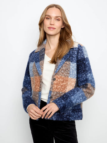 Plaid Bouclé Knit Short Coat - Moonlight