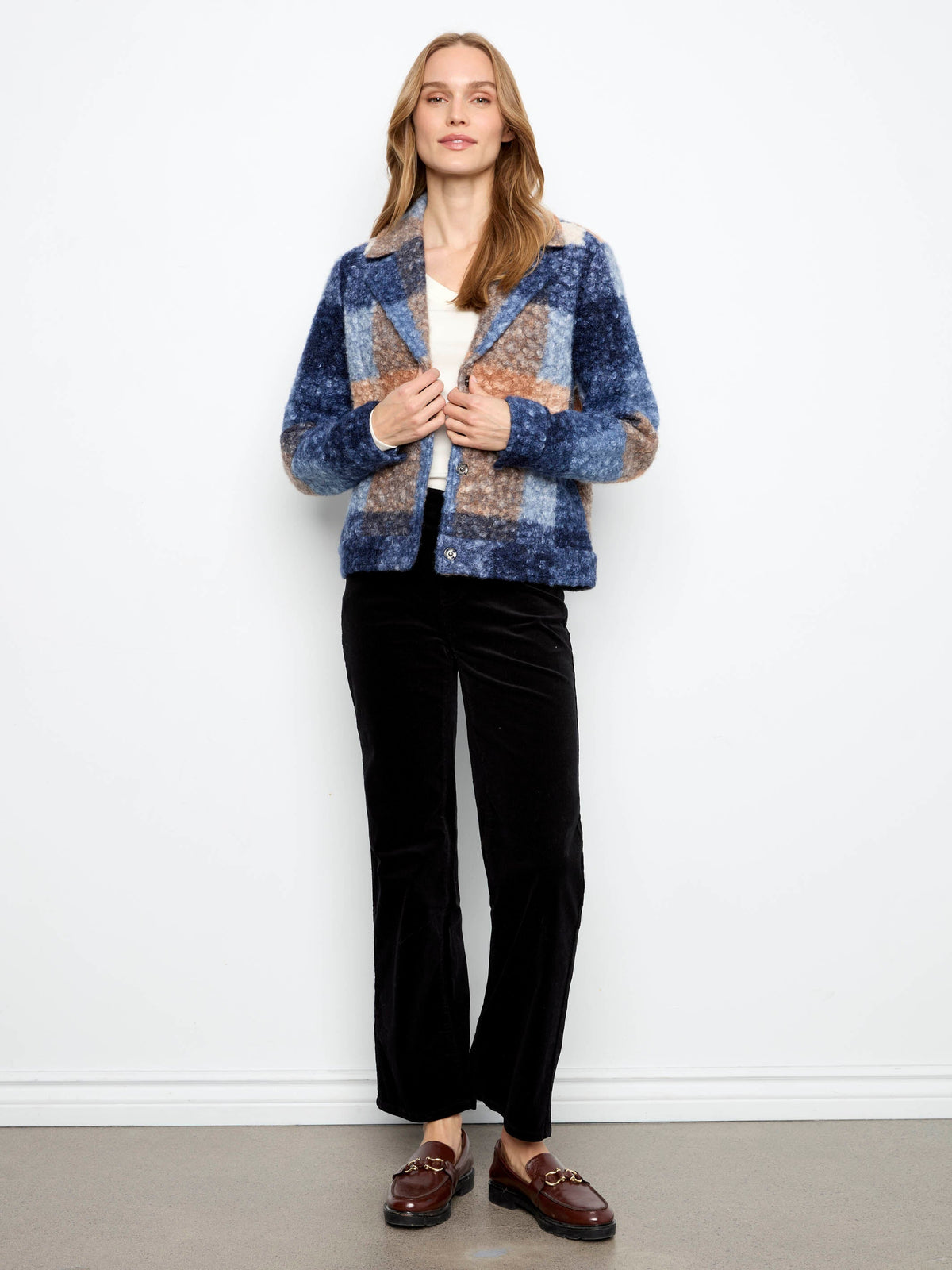 Plaid Bouclé Knit Short Coat - Moonlight