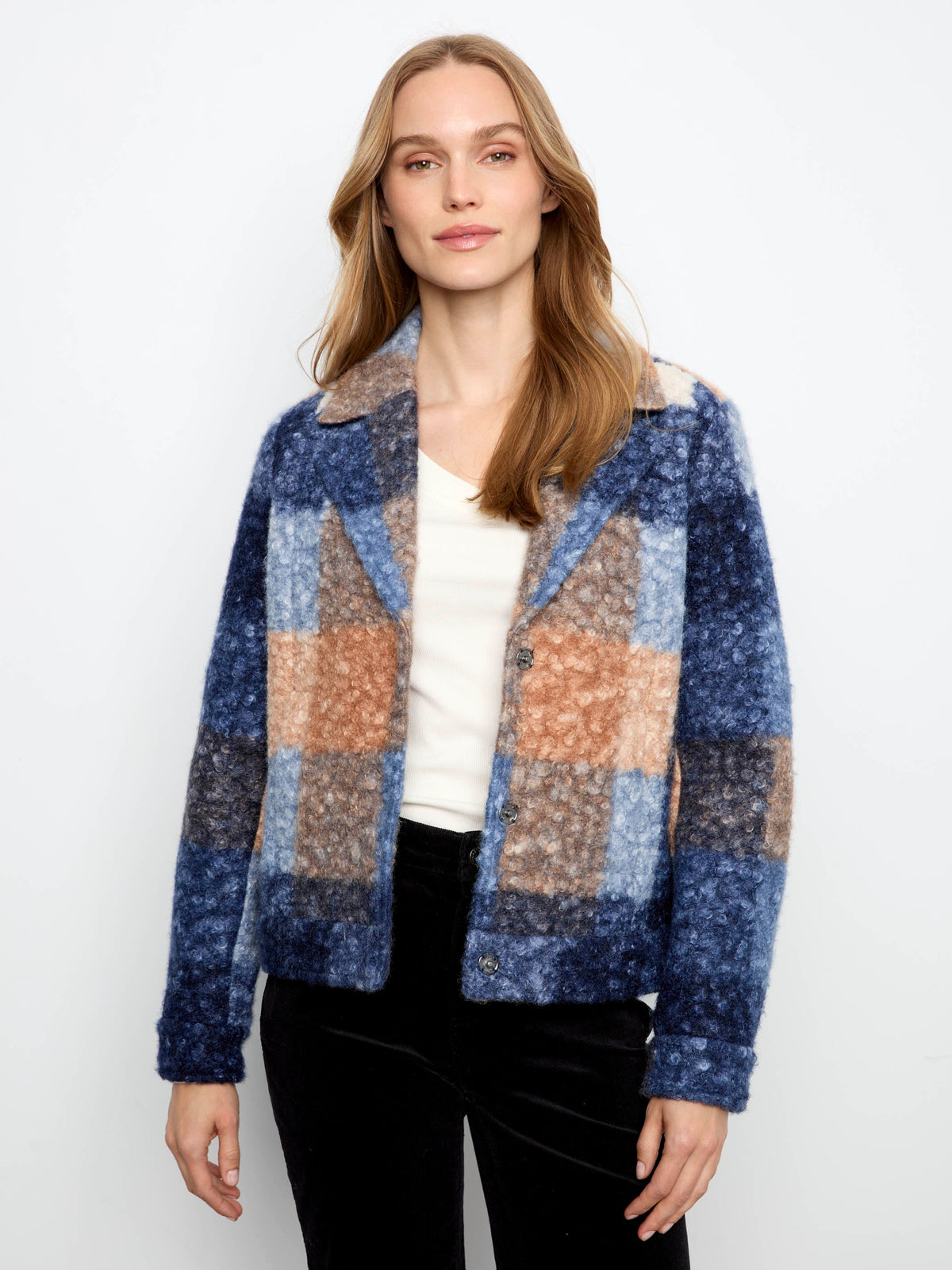 Plaid Bouclé Knit Short Coat - Moonlight