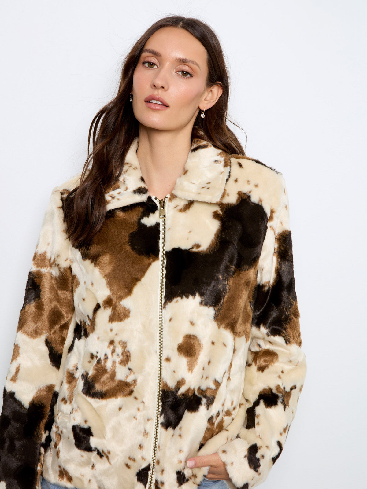 Cow Print Faux Fur Jacket - Blotchy