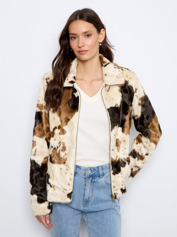 Cow Print Faux Fur Jacket - Blotchy
