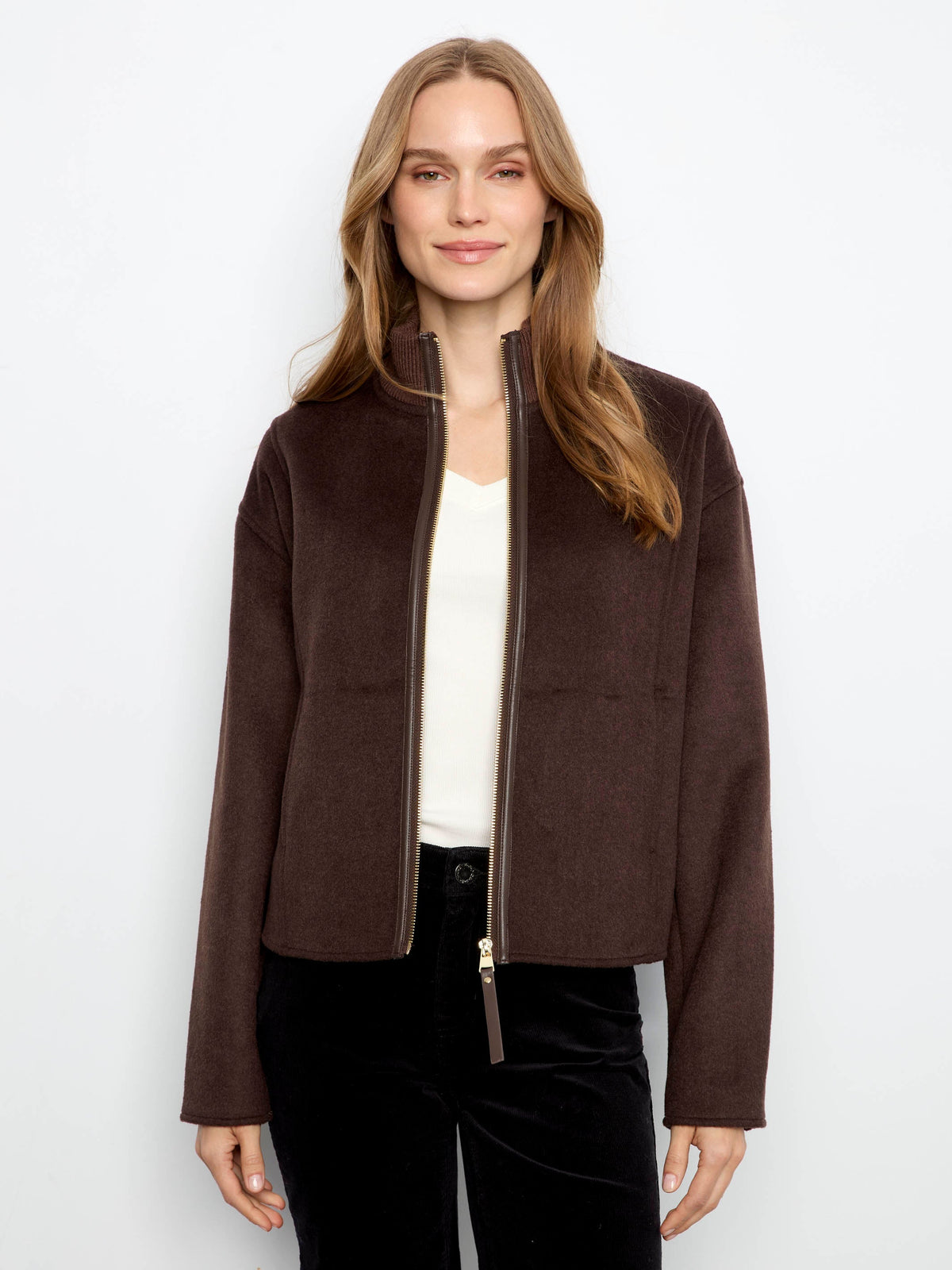 Wool Blend Bomber Jacket - Coffee
