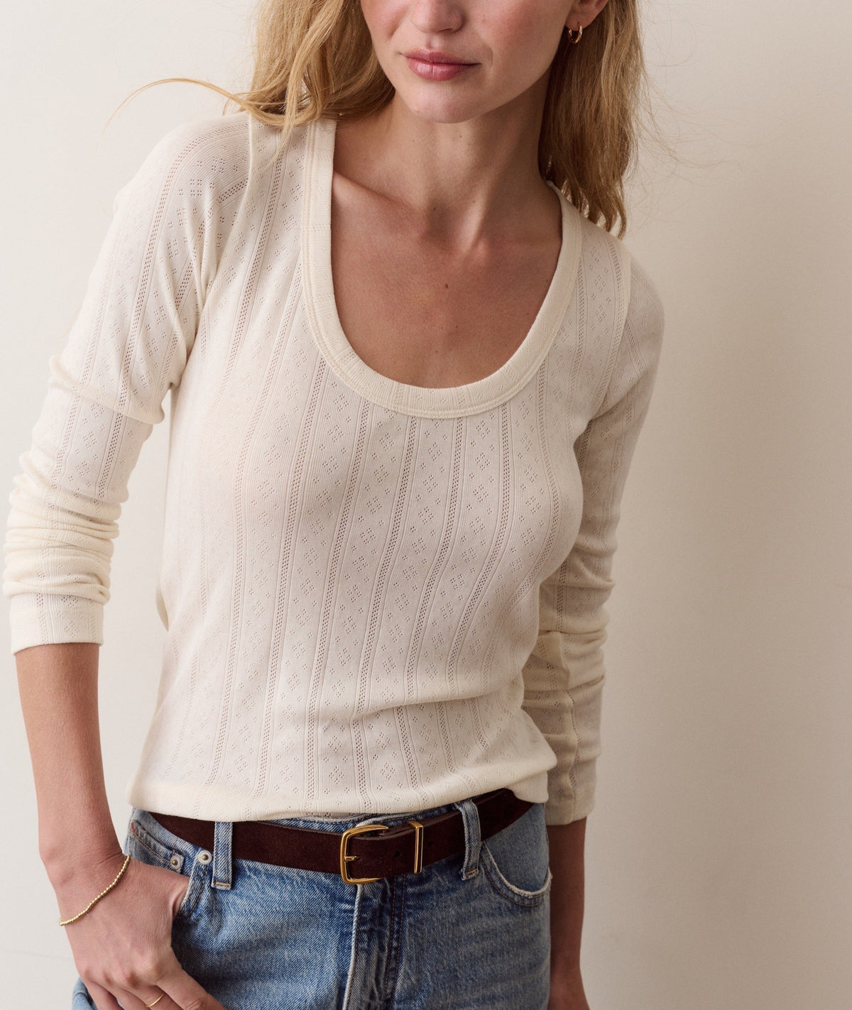 Lexi Pointelle Long Sleeve Scoop Tee