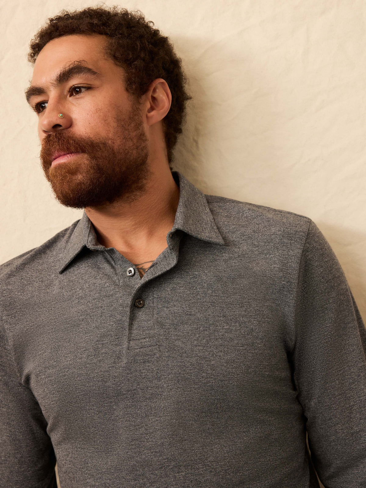 Long-Sleeve Movement Pique Polo - Dusty Iron Heather