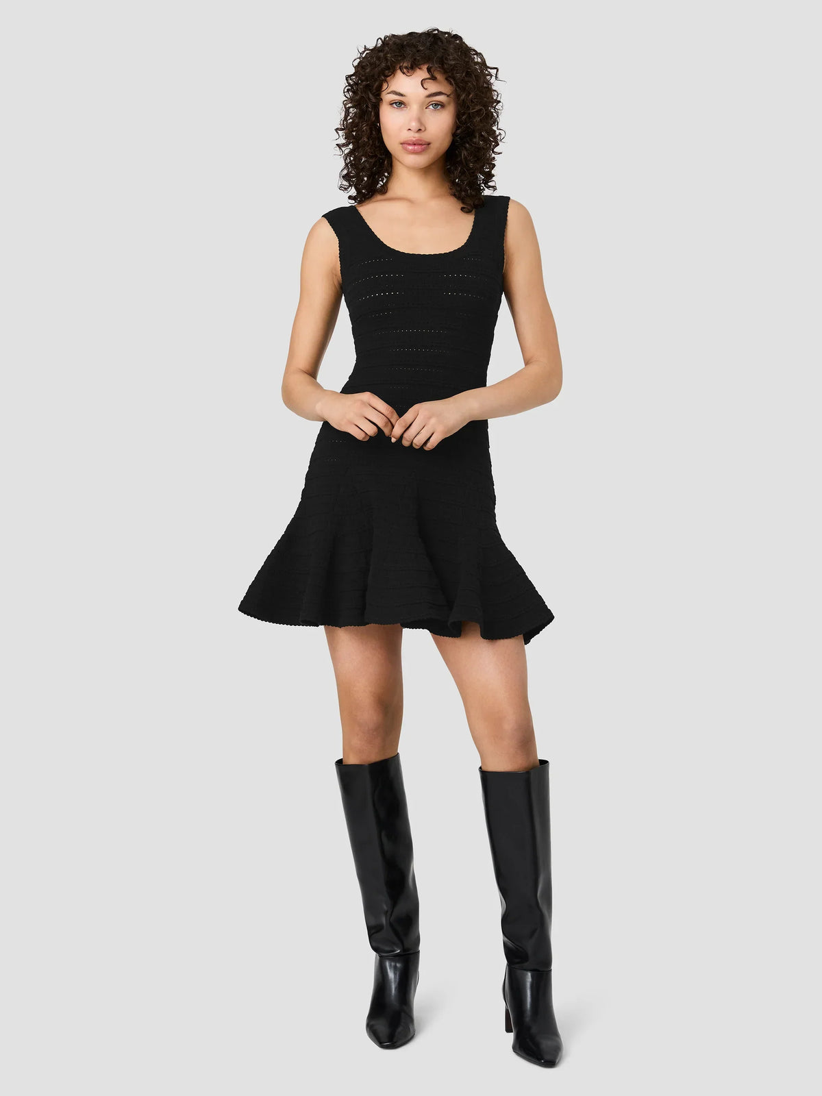 CECILIA KNIT POINTELLE FLARE MINI DRESS