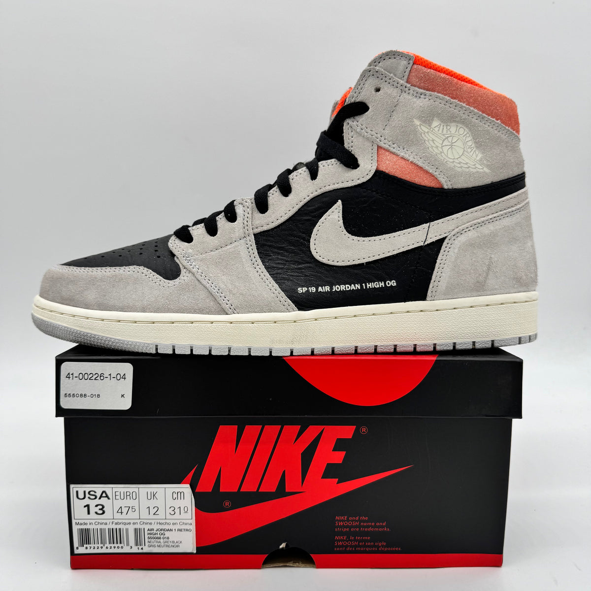 Jordan 1 High Neutral Grey Hyper Crimson