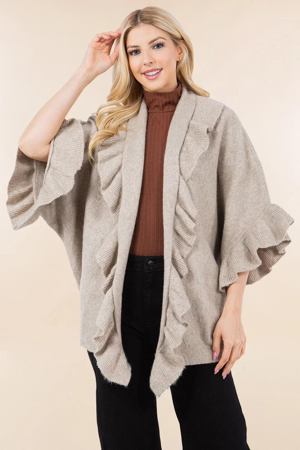 SOLID RUFFLE KIMONO