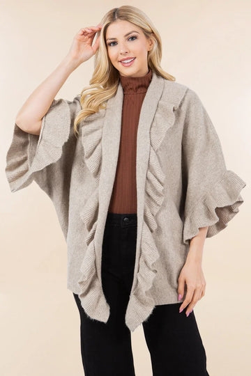 SOLID RUFFLE KIMONO