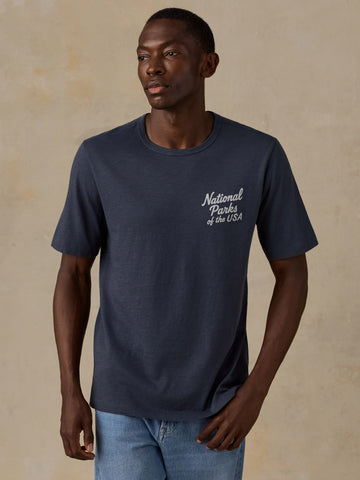 Faherty x Parks Project National Parks Short-Sleeve Sunwashed Regenerative Tee - Dune Navy