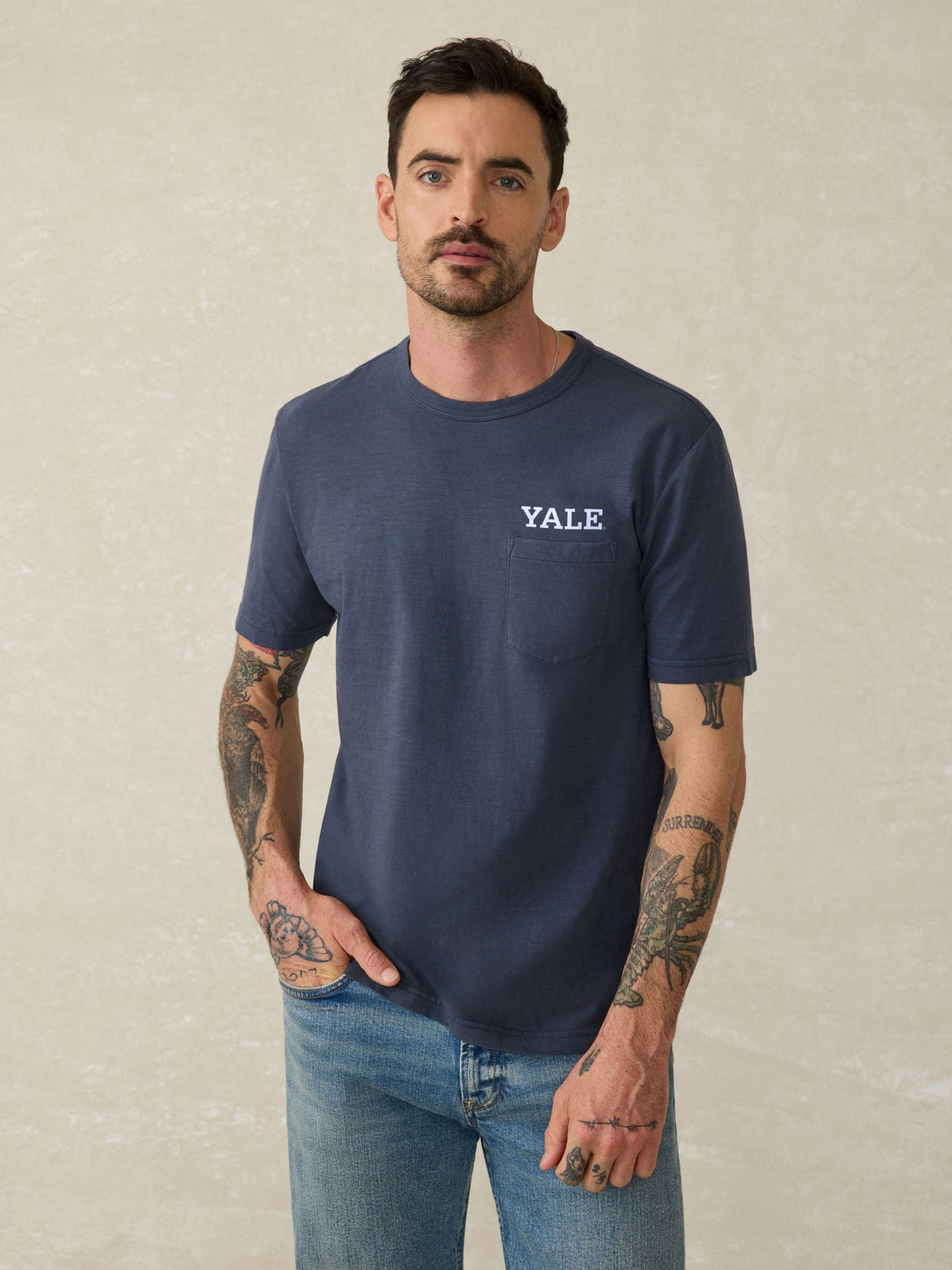 Yale Sunwashed Pocket Tee - Dune Navy