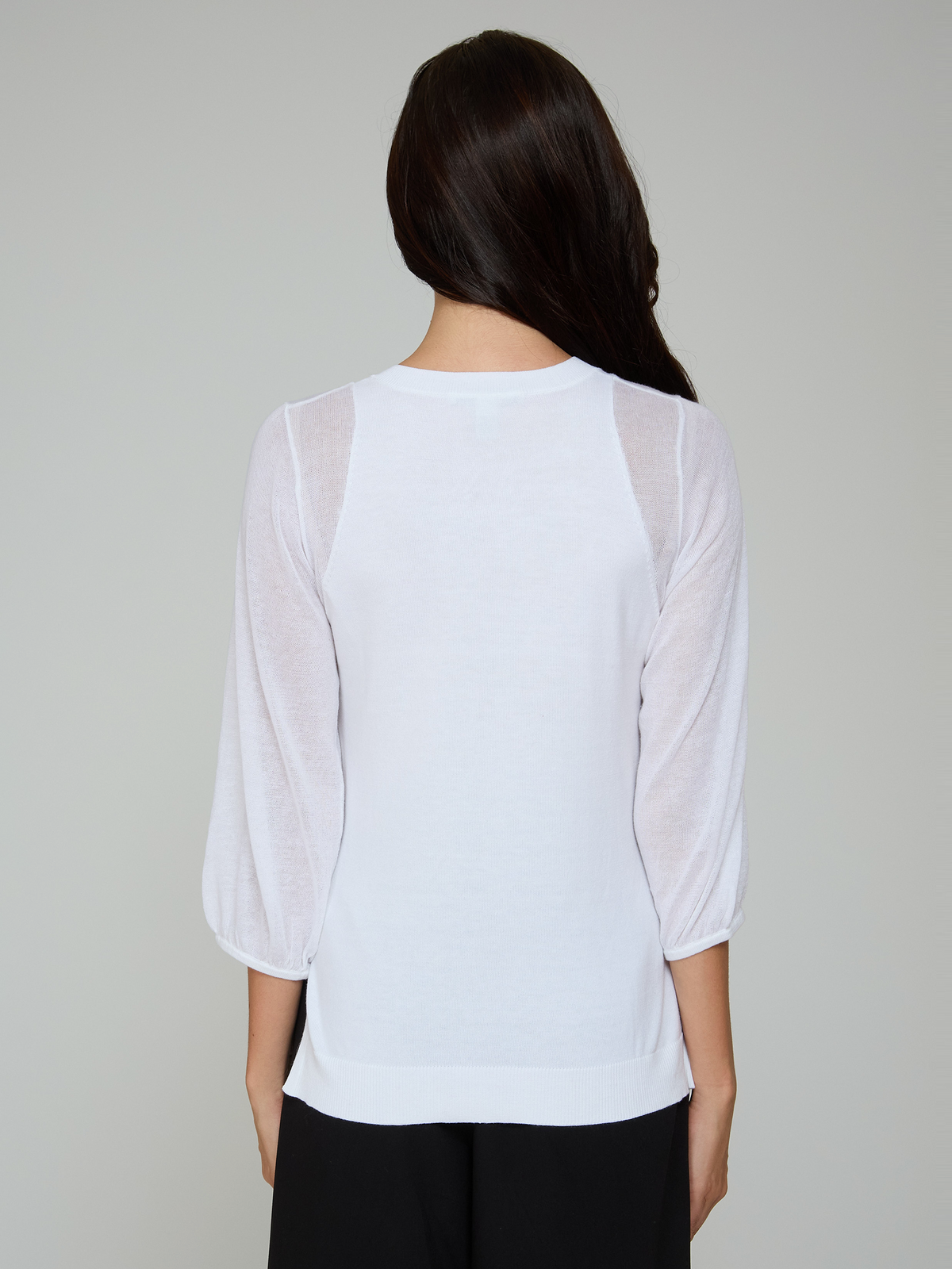 Hi Lo Crew W/ Sheer Puff Sleeves in White