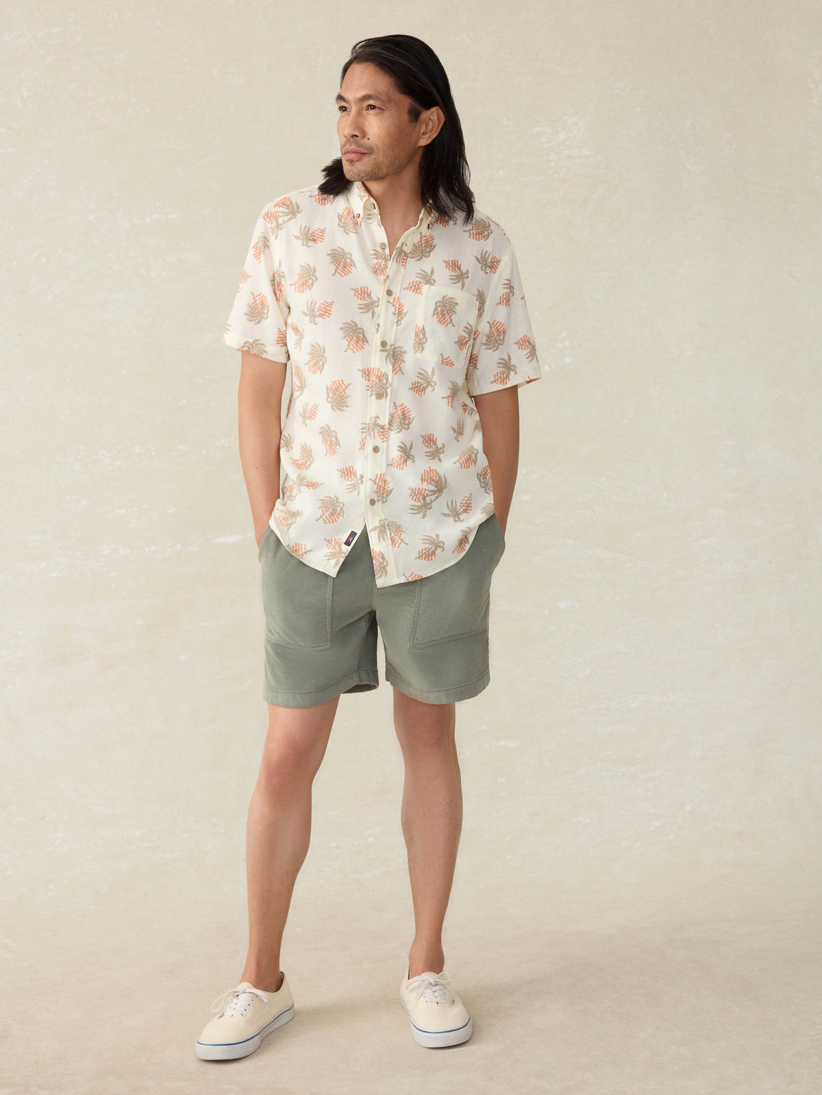Short-Sleeve Breeze Shirt - Sunlit Palm & Waves