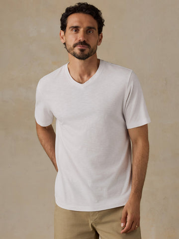 Short-Sleeve Sunwashed V-Neck Tee - White