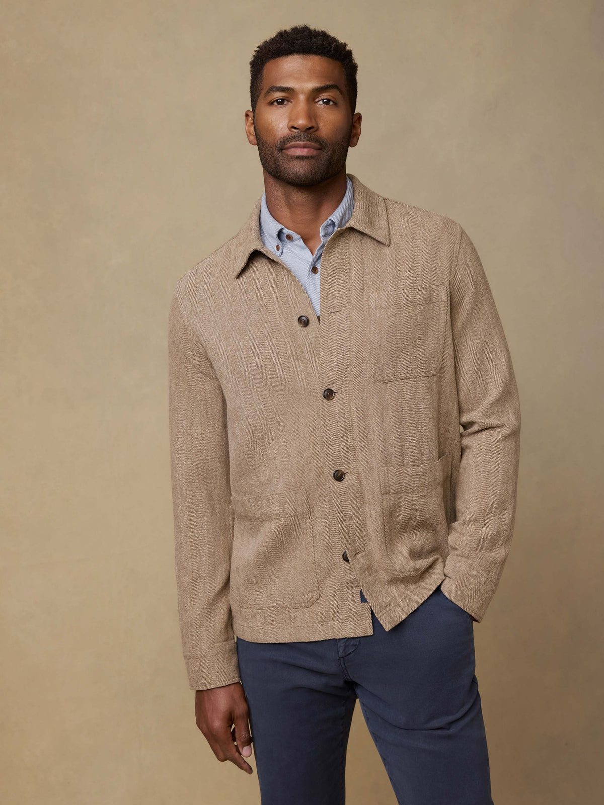 Herringbone Studio Jacket - Khaki Herringbone