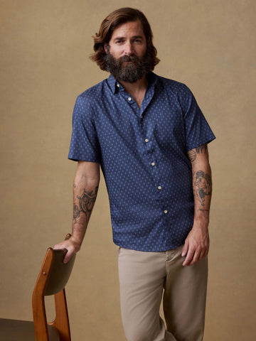Short-Sleeve Movement Monterey Shirt - Navy Dusk Diamond