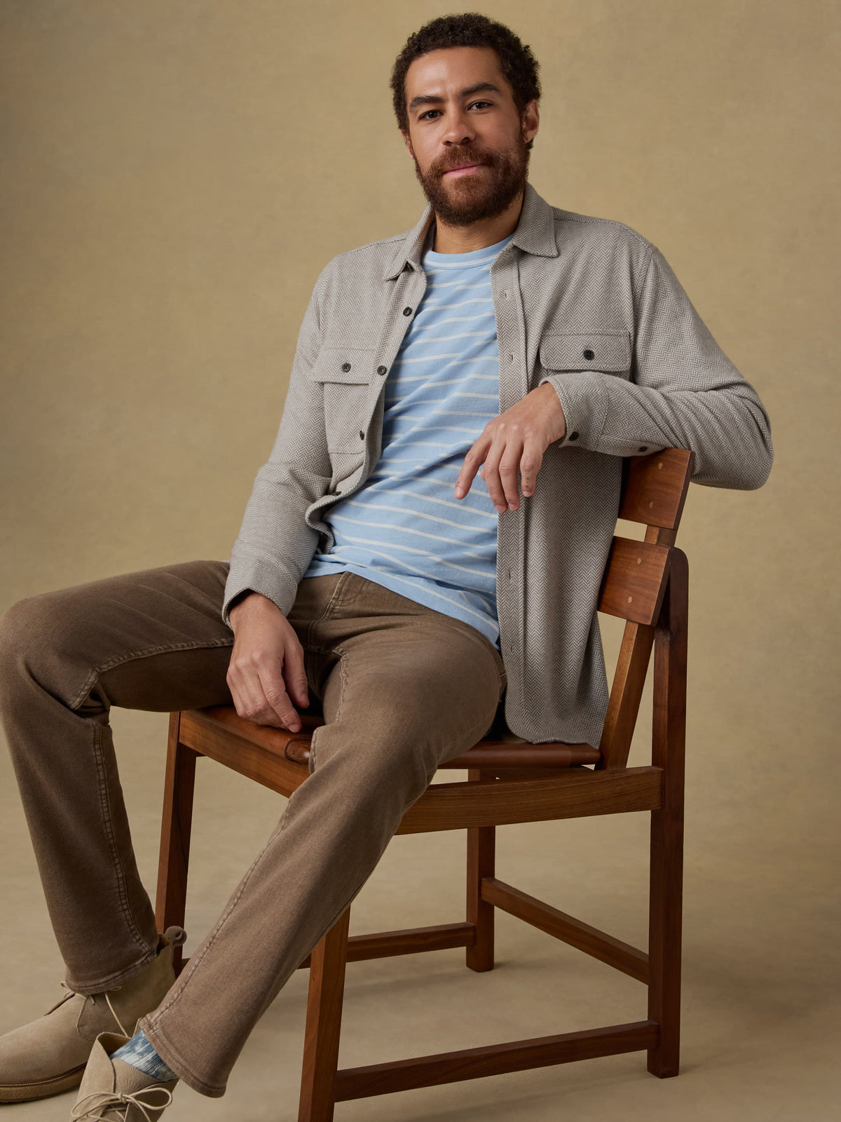 Legend Sweater Shirt - Khaki Cream Herringbone