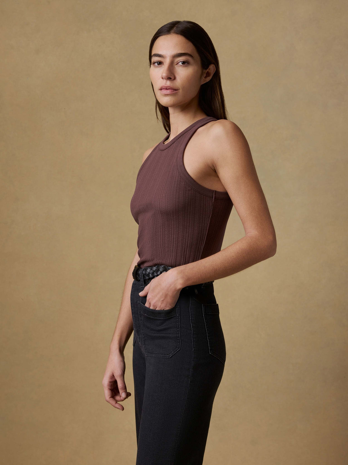 Paradise Pointelle Tank - Chicory Coffee