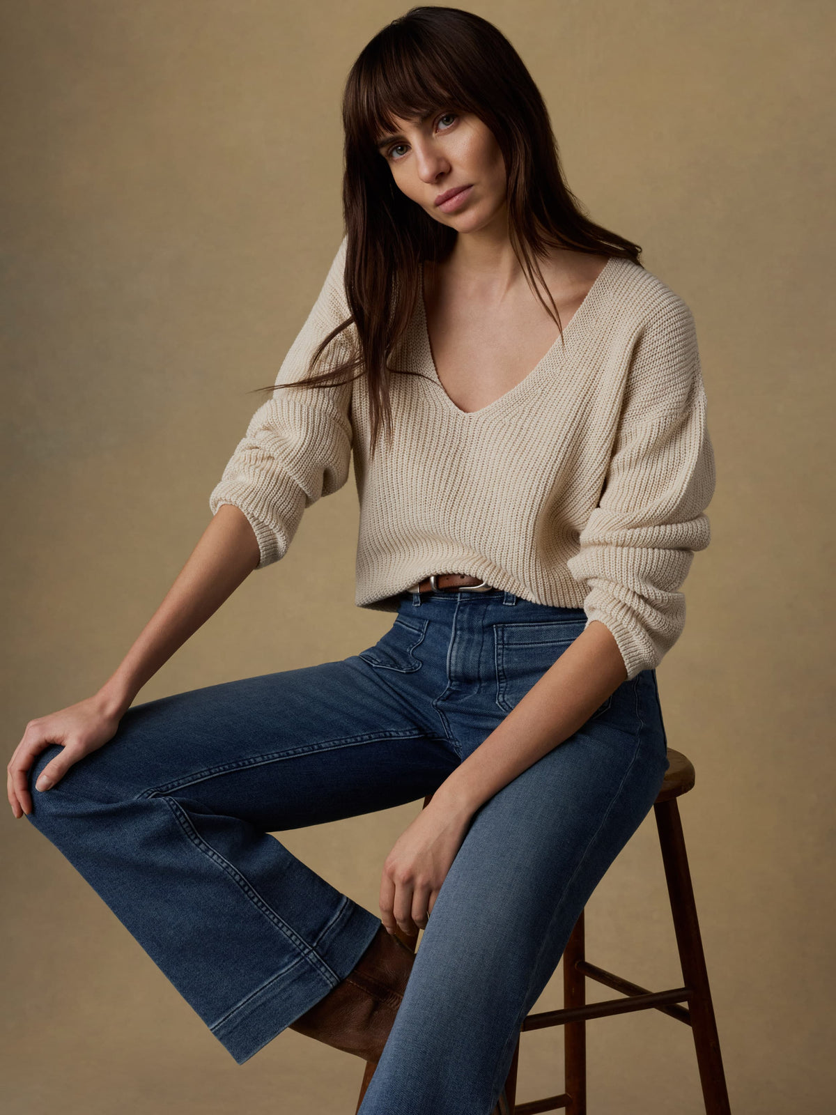 Miramar Linen Deep V-Neck Sweater - Summer Sand