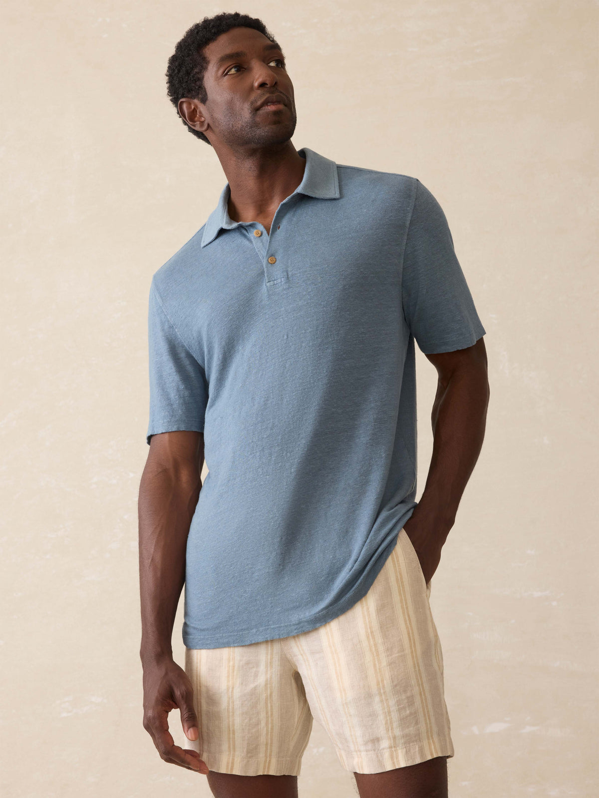 Short-Sleeve Linen Polo - Deep Marine