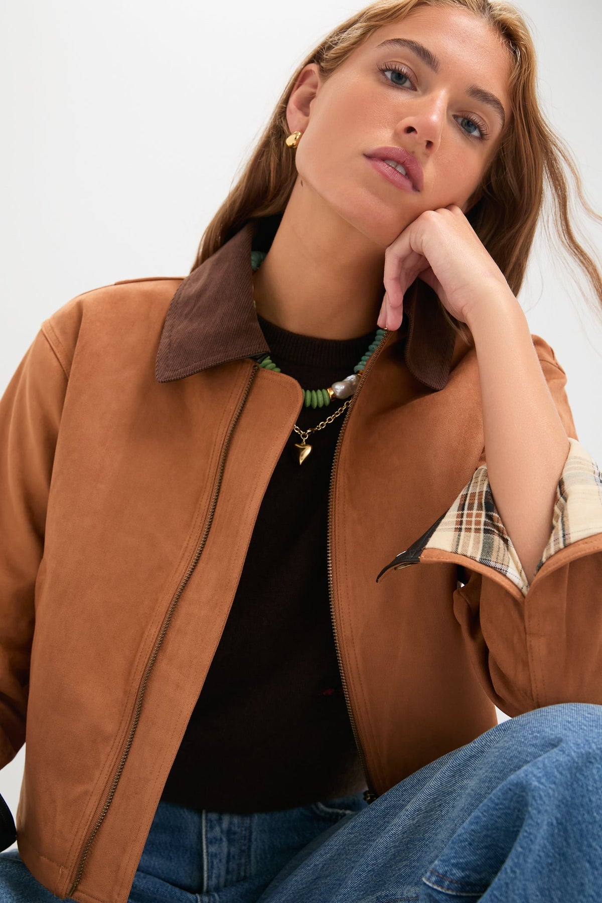 Camel Theo Suede Zip Up Chore Jacket